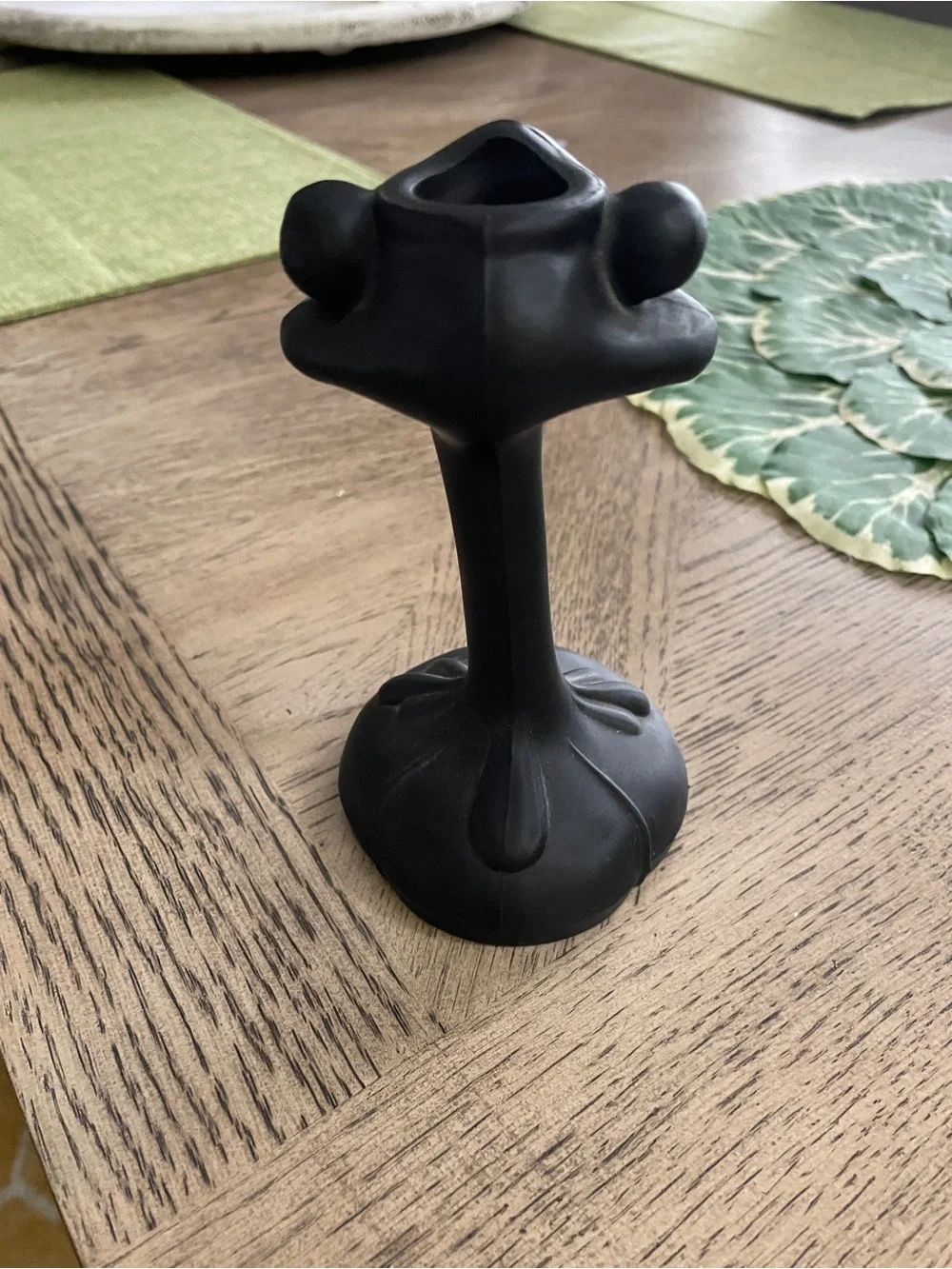 Vintage TIFFIN Black glass frog candle holder